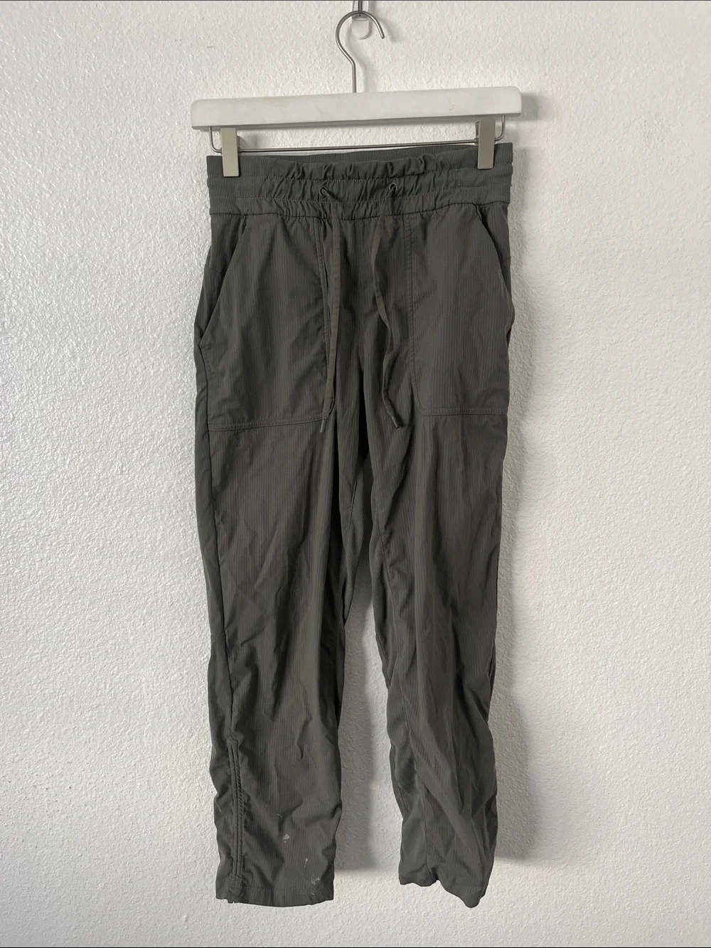 Lululemon Beyond the Studio Cropped Grey Sage Athletic Pants Size 4 STAIN